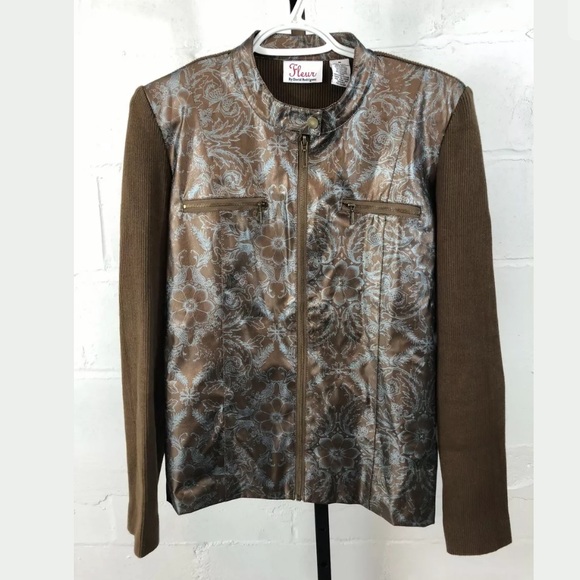Fleur By David Rodriguez Floral Jacket Brown Teal - Picture 1 of 5